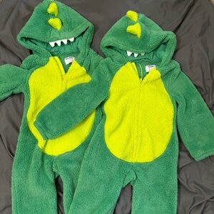 Bundle of Green Dinosaur Unisex Critter Hooded One-Piece Costumes in 5T